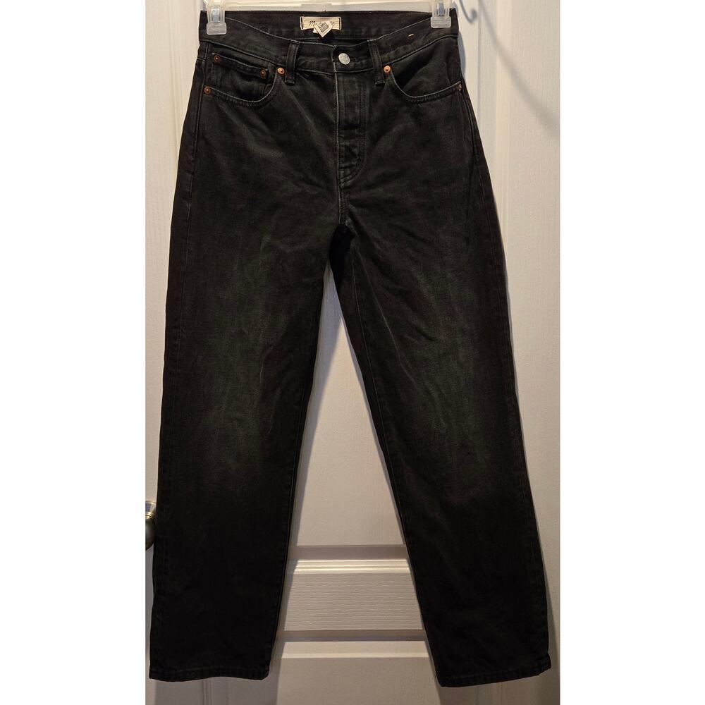 Madewell Low Slung Straight Button Fly Jeans Black Kent Wash sz 24